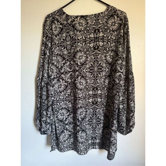Maurices black paisley floral long sleeve blouse sz L boho breathable flowy - Picture 5 of 5